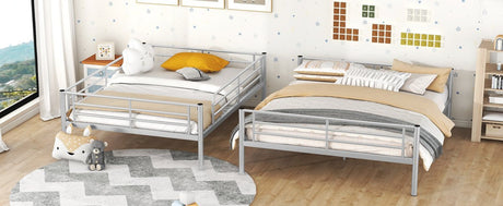 Full XL Over Queen Iron Metal Bunk Bed Silver Finish - Serenova - Sleep Galleria