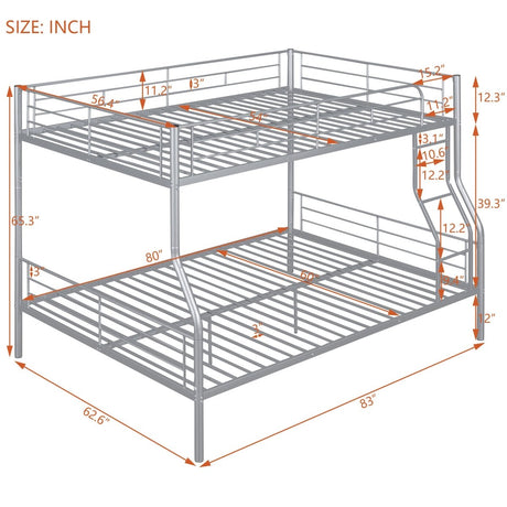Full XL Over Queen Iron Metal Bunk Bed Silver Finish - Serenova - Sleep Galleria