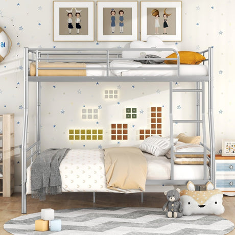 Full XL Over Queen Iron Metal Bunk Bed Silver Finish - Serenova - Sleep Galleria