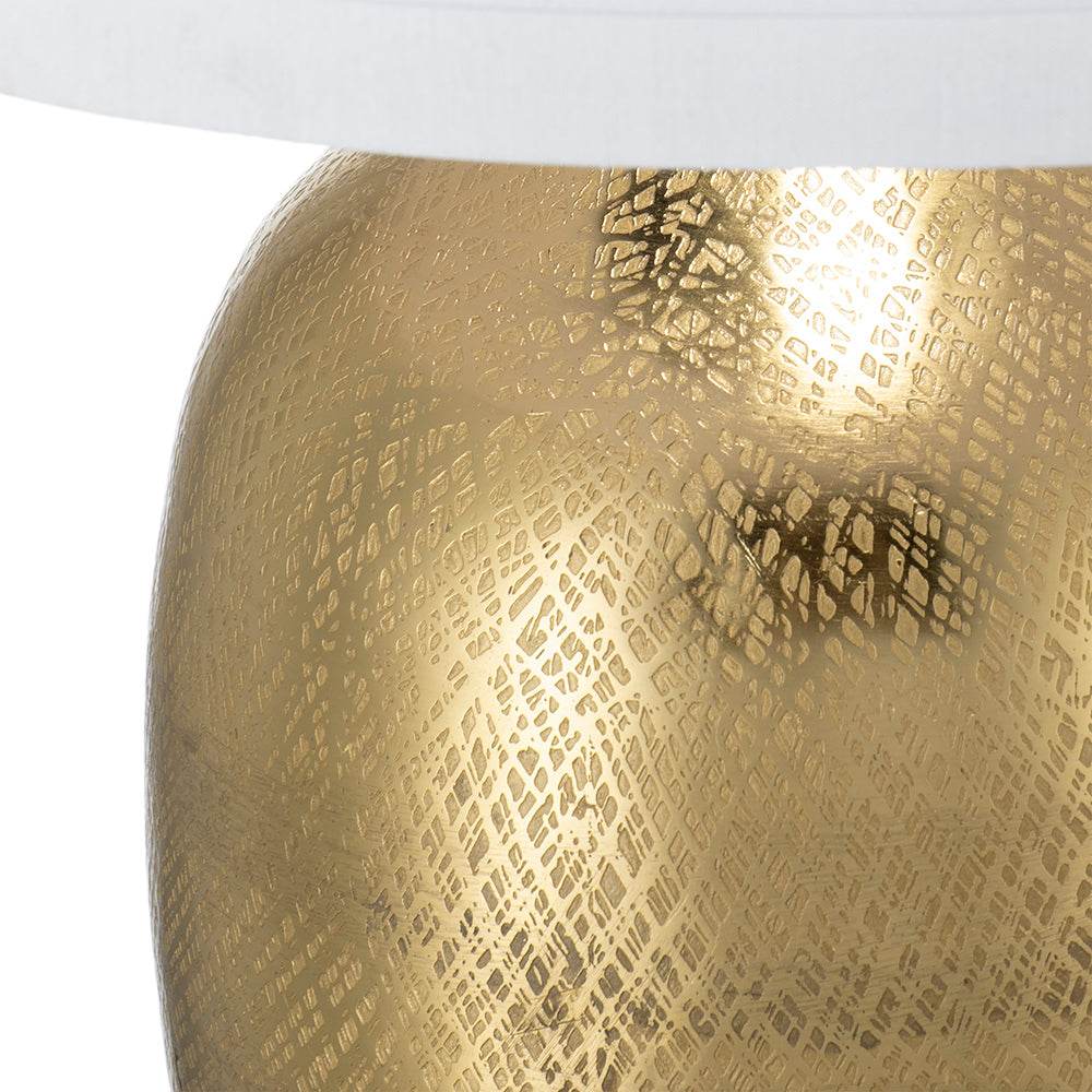Gold Aluminum Round Table Lamp With White Fabric Shade - Serenova - Sleep Galleria