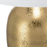 Gold Aluminum Round Table Lamp With White Fabric Shade - Serenova - Sleep Galleria