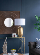 Gold Aluminum Round Table Lamp With White Fabric Shade - Serenova - Sleep Galleria