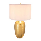 Gold Aluminum Round Table Lamp With White Fabric Shade - Serenova - Sleep Galleria
