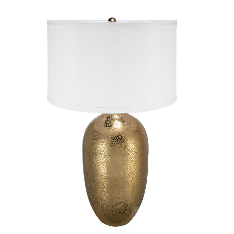 Gold Aluminum Round Table Lamp With White Fabric Shade - Serenova - Sleep Galleria