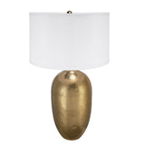 Gold Aluminum Round Table Lamp With White Fabric Shade - Serenova - Sleep Galleria