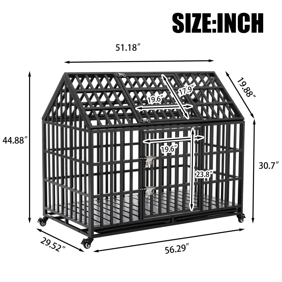 Heavy Duty 52-Inch Carbon Steel Dog Crate With Wheels - Sleep Galleria