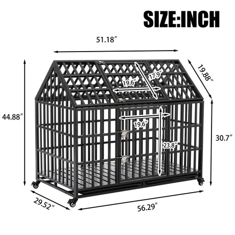 Heavy Duty 52-Inch Carbon Steel Dog Crate With Wheels - Sleep Galleria