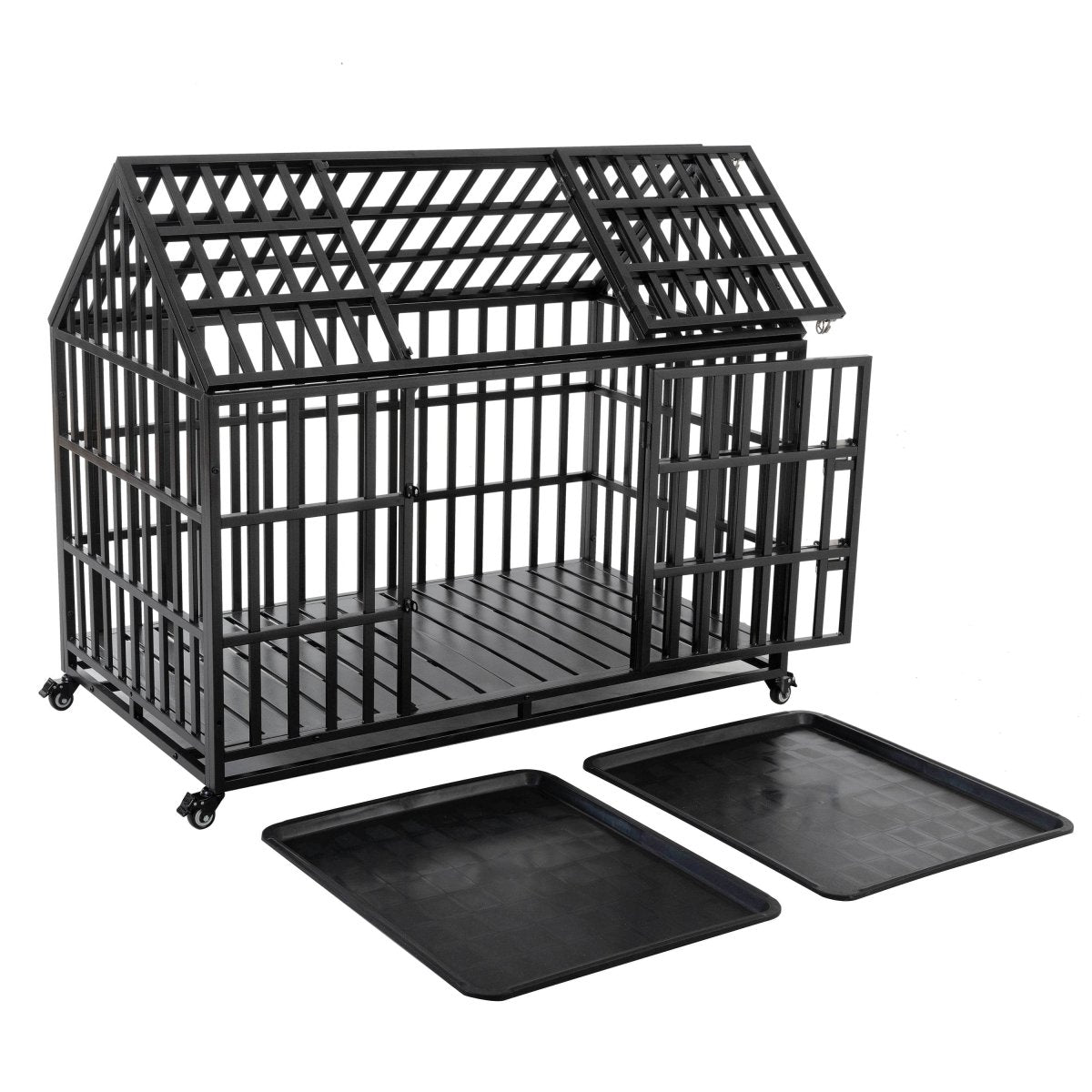 Heavy Duty 52-Inch Carbon Steel Dog Crate With Wheels - Sleep Galleria