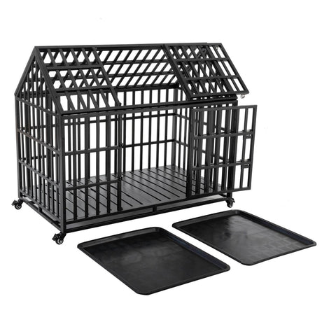Heavy Duty 52-Inch Carbon Steel Dog Crate With Wheels - Sleep Galleria