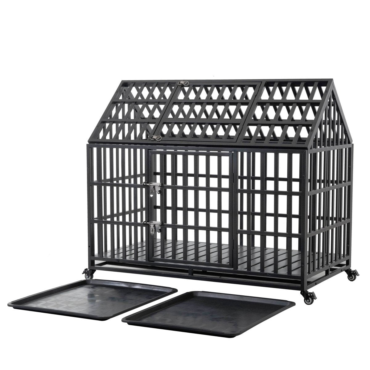 Heavy Duty 52-Inch Carbon Steel Dog Crate With Wheels - Sleep Galleria