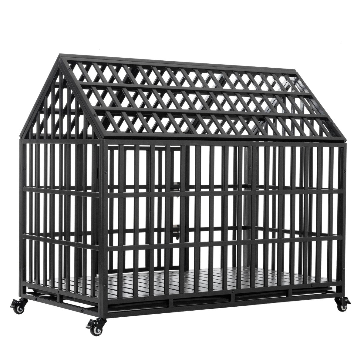 Heavy Duty 52-Inch Carbon Steel Dog Crate With Wheels - Sleep Galleria