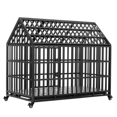 Heavy Duty 52-Inch Carbon Steel Dog Crate With Wheels - Sleep Galleria