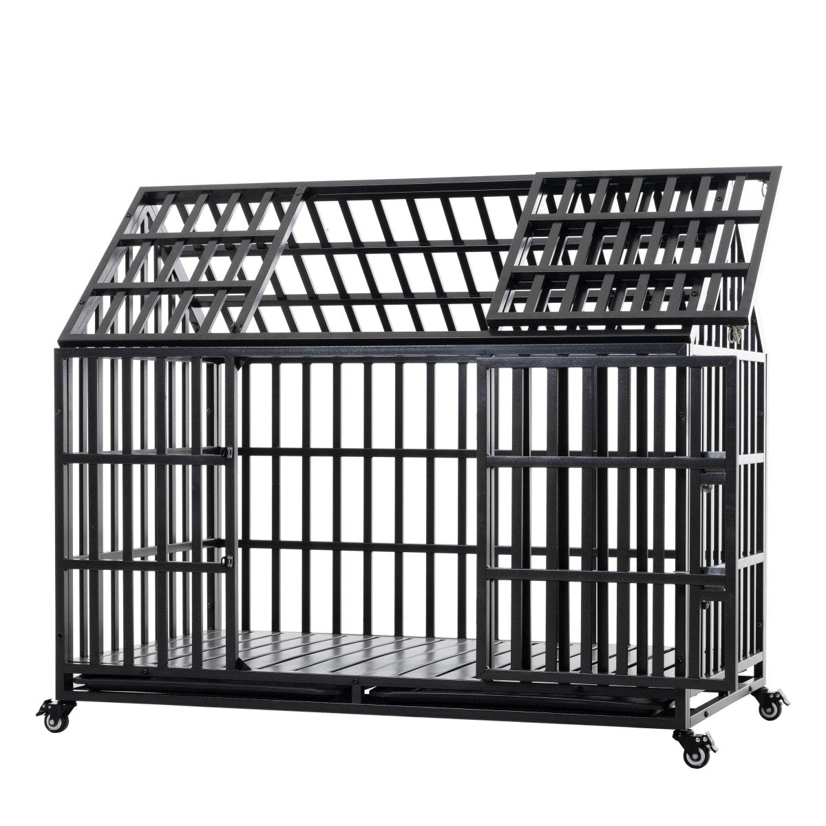 Heavy Duty 52-Inch Carbon Steel Dog Crate With Wheels - Sleep Galleria