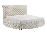 Ivory Velvet Round Button-Tufted Storage Bed Set - Sleep Galleria