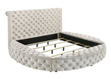 Ivory Velvet Round Button-Tufted Storage Bed Set - Sleep Galleria