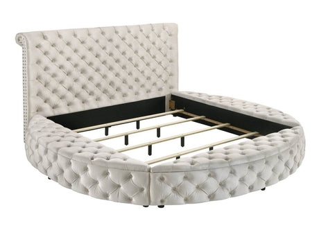 Ivory Velvet Round Button-Tufted Storage Bed Set - Sleep Galleria