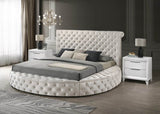 Ivory Velvet Round Button-Tufted Storage Bed Set - Sleep Galleria