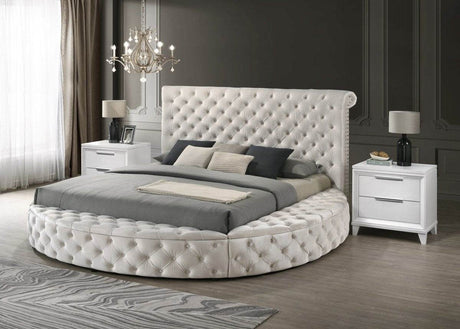Ivory Velvet Round Button-Tufted Storage Bed Set - Sleep Galleria