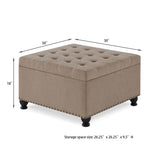 Linen Upholstered Square Storage Ottoman With Tufted Top - Sleep Galleria