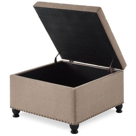 Linen Upholstered Square Storage Ottoman With Tufted Top - Serenova - Sleep Galleria
