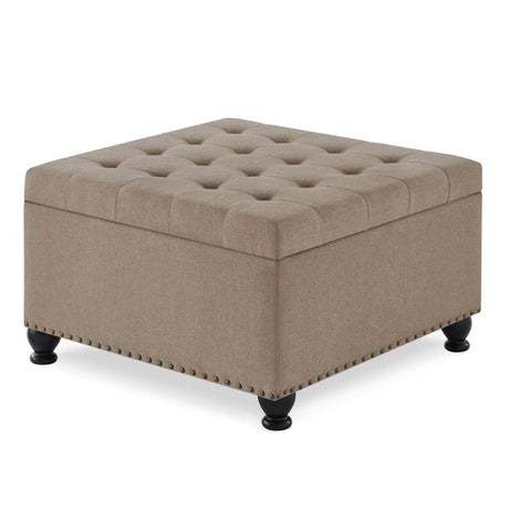 Linen Upholstered Square Storage Ottoman With Tufted Top - Serenova - Sleep Galleria