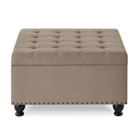 Linen Upholstered Square Storage Ottoman With Tufted Top - Serenova - Sleep Galleria