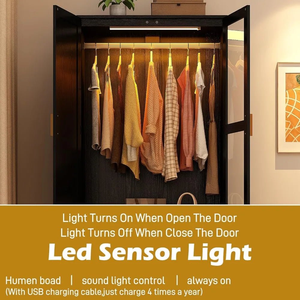 Modern 2 - Door Armoire Wardrobe Closet With LED Light - Serenova - Sleep Galleria