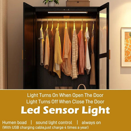 Modern 2 - Door Armoire Wardrobe Closet With LED Light - Serenova - Sleep Galleria