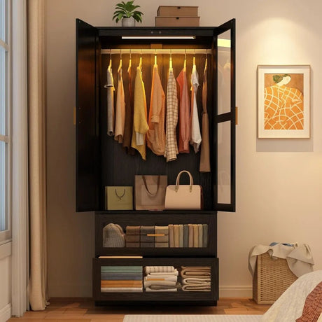 Modern 2 - Door Armoire Wardrobe Closet With LED Light - Serenova - Sleep Galleria