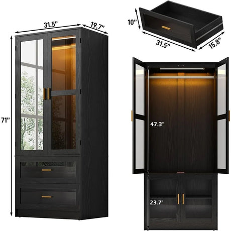 Modern 2 - Door Armoire Wardrobe Closet With LED Light - Serenova - Sleep Galleria