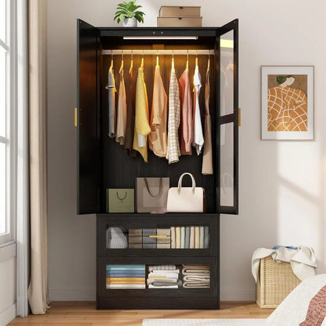 Modern 2 - Door Armoire Wardrobe Closet With LED Light - Serenova - Sleep Galleria