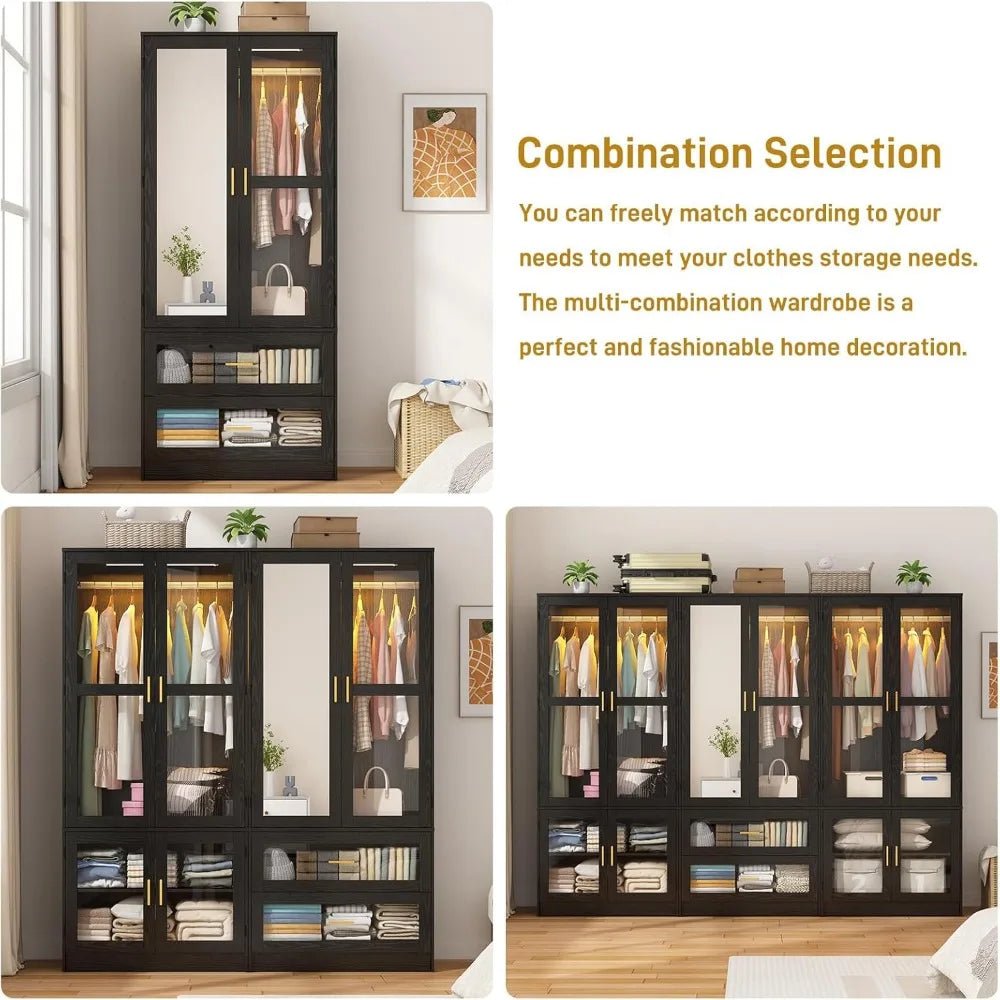 Modern 2 - Door Armoire Wardrobe Closet With LED Light - Serenova - Sleep Galleria