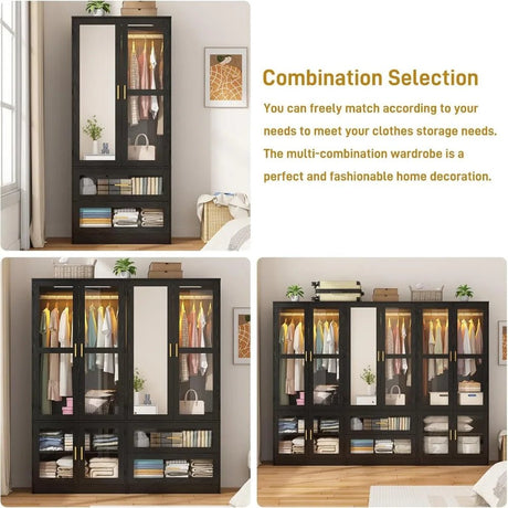 Modern 2 - Door Armoire Wardrobe Closet With LED Light - Serenova - Sleep Galleria