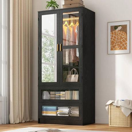 Modern 2 - Door Armoire Wardrobe Closet With LED Light - Serenova - Sleep Galleria