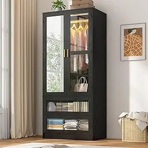 Modern 2 - Door Armoire Wardrobe Closet With LED Light - Serenova - Sleep Galleria