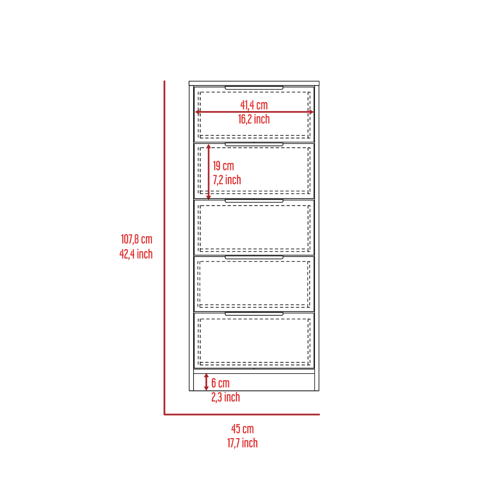 Modern 42-Inch Five Drawer Vertical Particle Board Dresser - Sleep Galleria