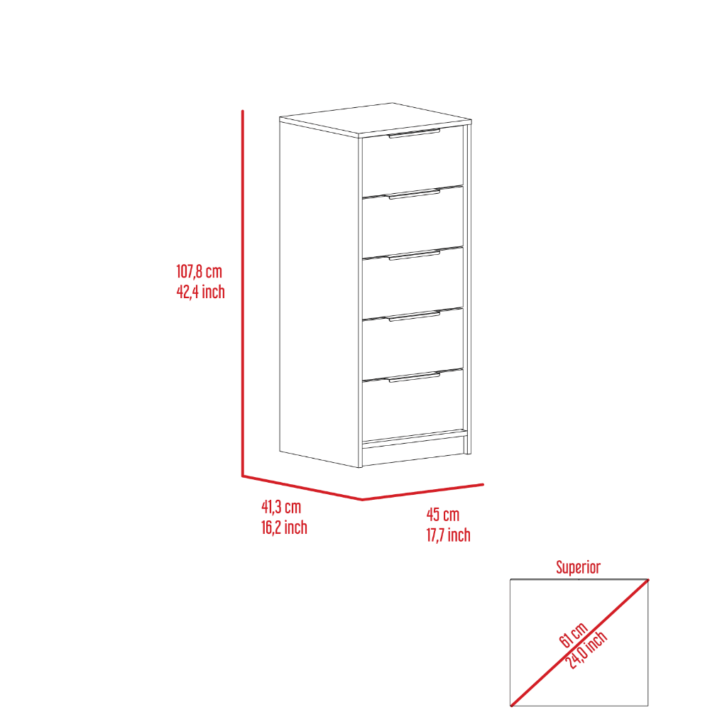 Modern 42-Inch Five Drawer Vertical Particle Board Dresser - Sleep Galleria