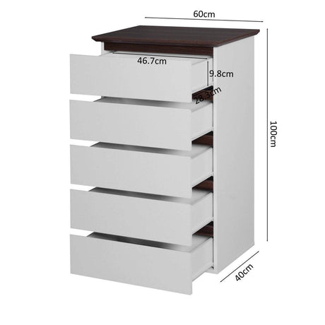 Modern 5-Drawer White Particle Board Dresser - Sleep Galleria