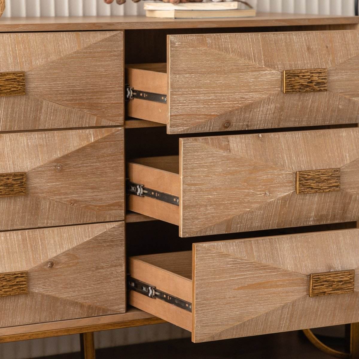 Modern 6-Drawer Solid Wood Dresser With Metal Rails - Sleep Galleria