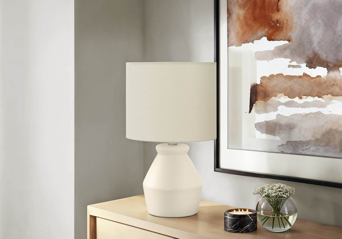 Modern Cream Ceramic Table Lamp With Ivory Shade - Sleep Galleria