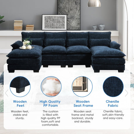 Modern Modular U - Shaped Chenille Sofa With Chaise And Pillows - Serenova - Sleep Galleria