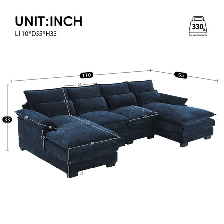 Modern Modular U - Shaped Chenille Sofa With Chaise And Pillows - Serenova - Sleep Galleria