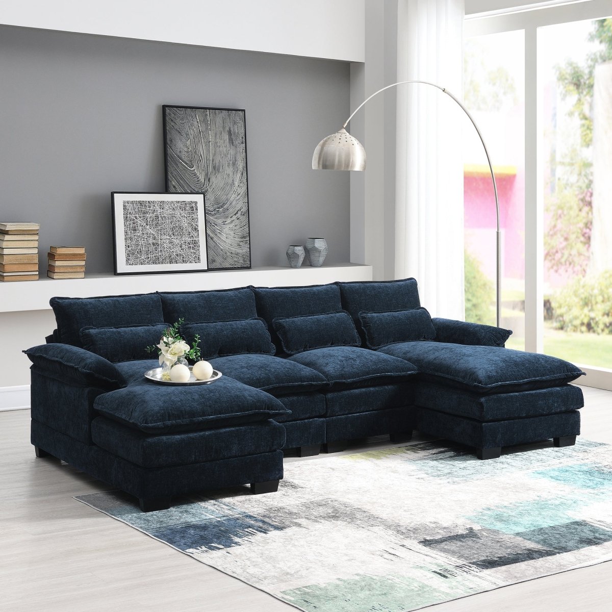Modern Modular U - Shaped Chenille Sofa With Chaise And Pillows - Serenova - Sleep Galleria