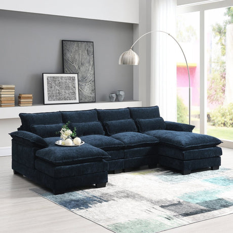 Modern Modular U - Shaped Chenille Sofa With Chaise And Pillows - Serenova - Sleep Galleria