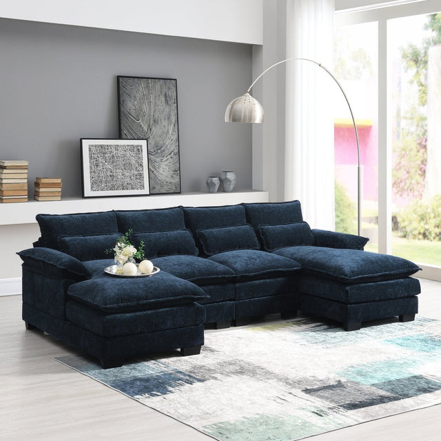 Modern Modular U - Shaped Chenille Sofa With Chaise And Pillows - Serenova - Sleep Galleria