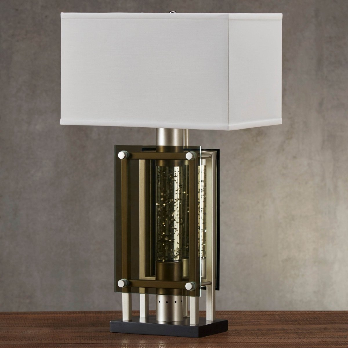 Modern Silver Finish Metal Table Lamp With Mood Light - Serenova - Sleep Galleria