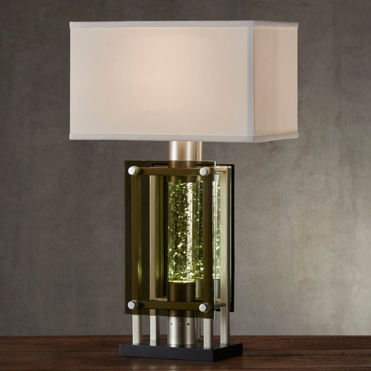 Modern Silver Finish Metal Table Lamp With Mood Light - Serenova - Sleep Galleria