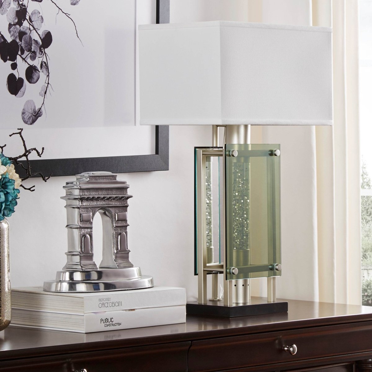 Modern Silver Finish Metal Table Lamp With Mood Light - Serenova - Sleep Galleria