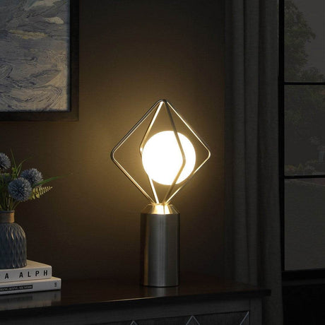Modern Silver Metal Table Lamp With Glass Orb Shade - Sleep Galleria