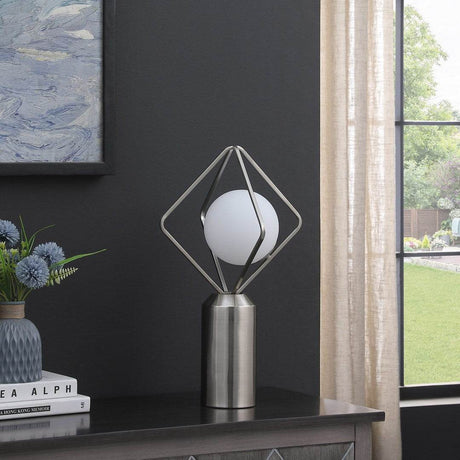 Modern Silver Metal Table Lamp With Glass Orb Shade - Sleep Galleria